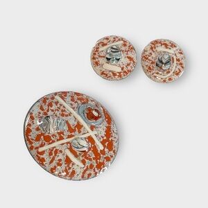 Vintage 1960s Mid Century Modern Paint Finish Brooch & Clip On Earring Set